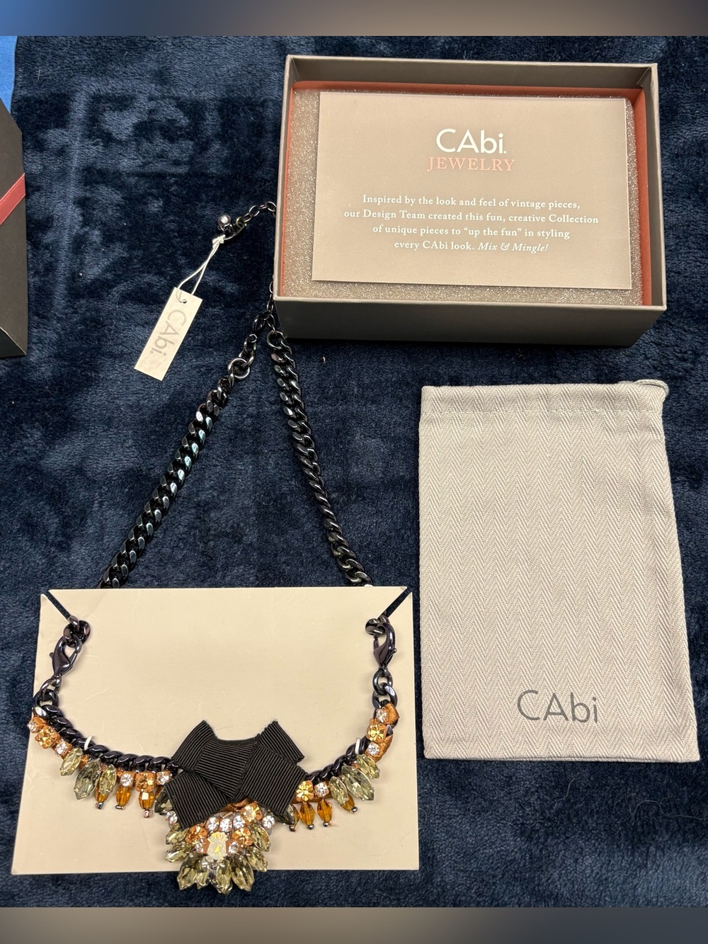 Cabi Black Ribbon Statement Necklace NWT Faux Opal